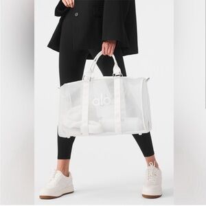 ALO Yoga White Mesh Duffle Bag - Clear Mesh Travel & Gym Tote